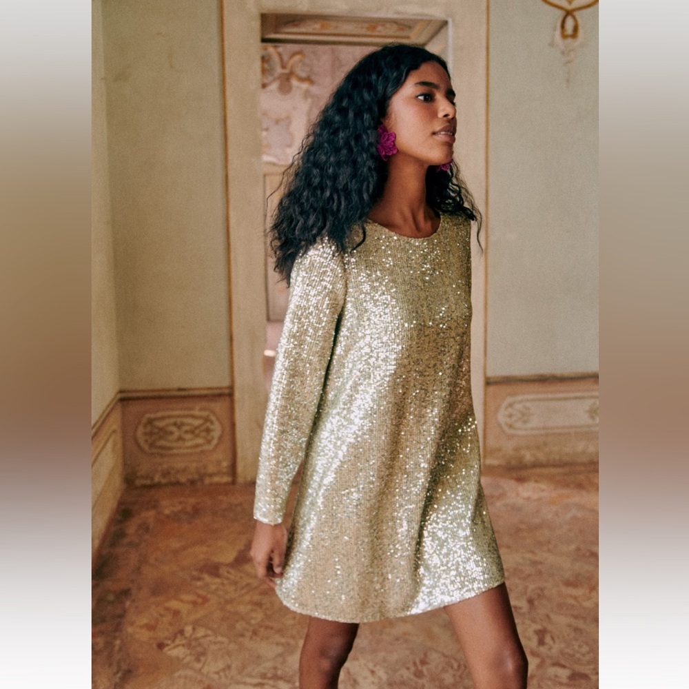 SEZANE Annabeth Silver Sequin A-line Mini Dress 38 / US 6 NEW
